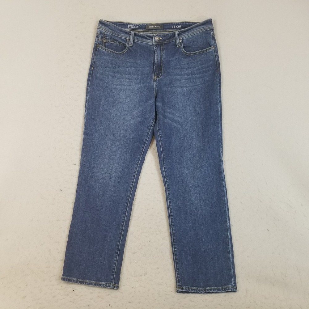 Liverpool Jeans Mens 35x30 Blue Relaxed Straight‎ Marina Dark Stretch LGR301MN30